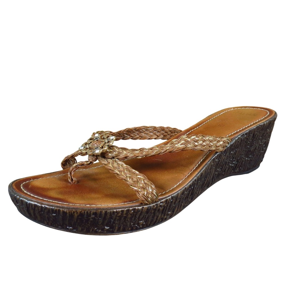 Italian Shoemakers Rhinestone Women Sandal Size 10 Casual Bronze Fabric Wedge